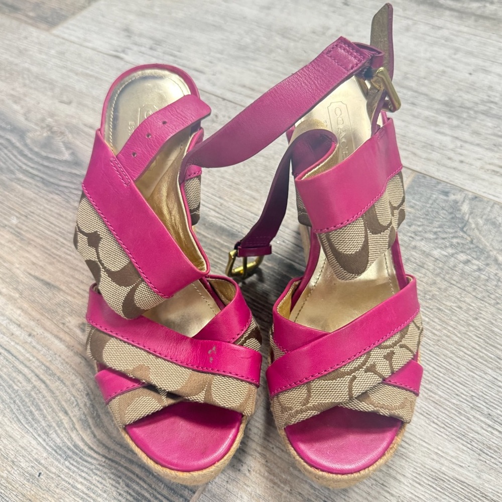 Coach Pink and Tan Women's Wedges